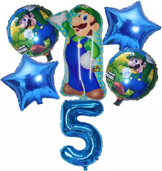 Super Mario Ballon Set Cartoons Folie Ballon Verjaardag Partij Decoratie Kinderen Speelgoed Set 6 delig Nummer 5