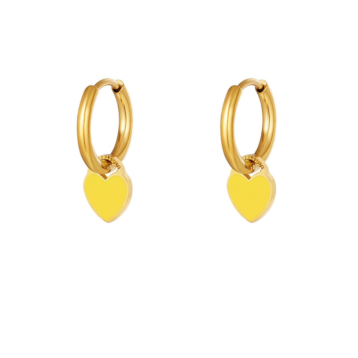 Stainless Steel Earrings Colorful Heart - Yehwang - Oorbellen - One size - Goud/Geel