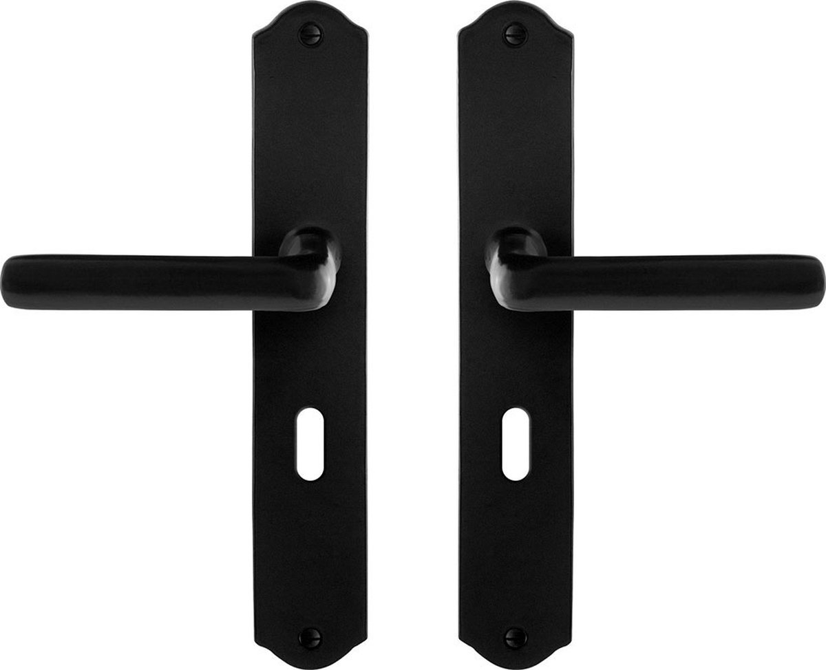 GPF6235.60 smeedijzer zwart Ilo deurkruk op schild BB56, 238x41x4 mm.