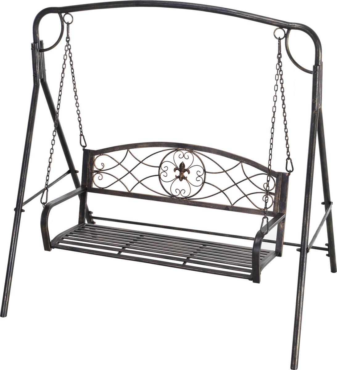 Bol.com Outsunny Gartenschaukel für 2 Personen, Hollywoodschaukel, Schaukelbank, Metall, Schwarz mit Goldtönen, 167 x 123 x 175 cm aanbieding