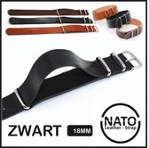 18mm Leder Nato Strap - Zwart Vintage James Bond - Nato Strap collectie leer - Mannen - lederen Horlogeband - 18 mm bandbreedte voor Seiko Casio Omega Rolex Tudor en meer!