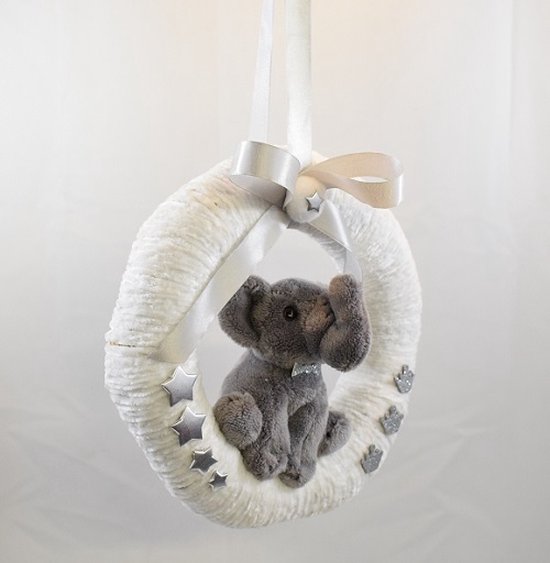 Geboorte baby, kraamcadeau, geboorte krans, hangkrans  "Olifant" Ø 25 cm Handmade