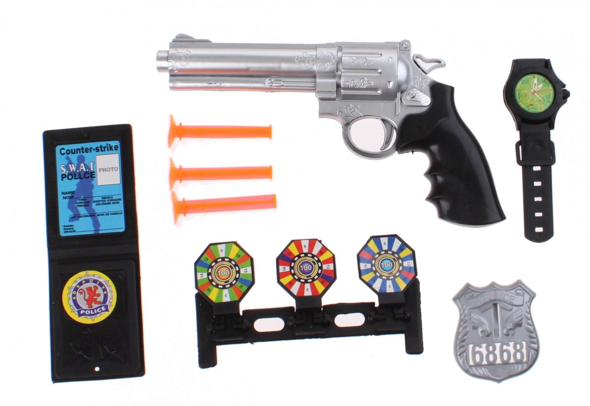 JonoToys Politie speelgoed pistool en accessoires - kinderen - verkleed rollenspel - plastic - 18 cm