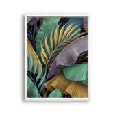 Poster Luxe tropische bladeren paars goud groen Rechts - Planten / Bladeren / Planten / Bladeren / 80x60cm