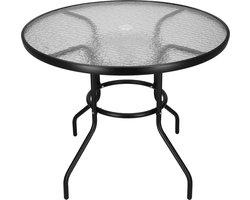 Springos Tuintafel | Buitentafel | Bijzettafel Buiten | Metaal | Gehard Glas | Rond | 90 x 72 cm | Zwart