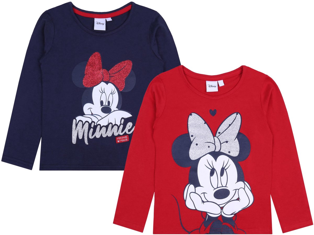 2x Shirt voor meisjes met lange mouwen - Minnie Mouse / 98