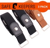 Safekeepers Riem zonder gesp - Damesriem - Heren Riem - Unisex - 3 Stuks - Gespvrije Riem - Zonder Gesp riem Zwart, Zwart en Licht bruin