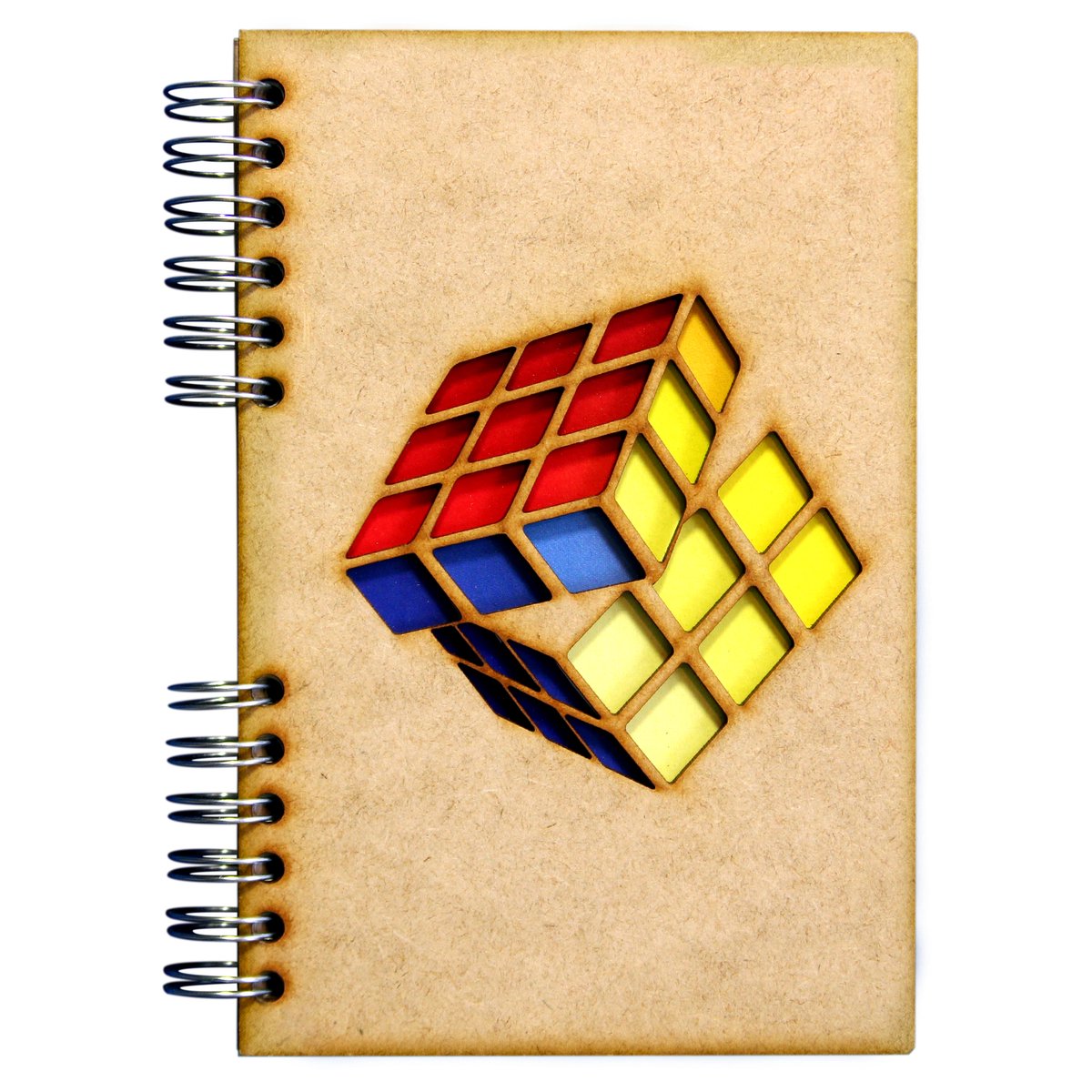 KOMONI - Duurzaam houten notitieboek - dagboek - Gerecycled papier - Navulbaar - A4 - Gelinieerd - Rubiks Kubus