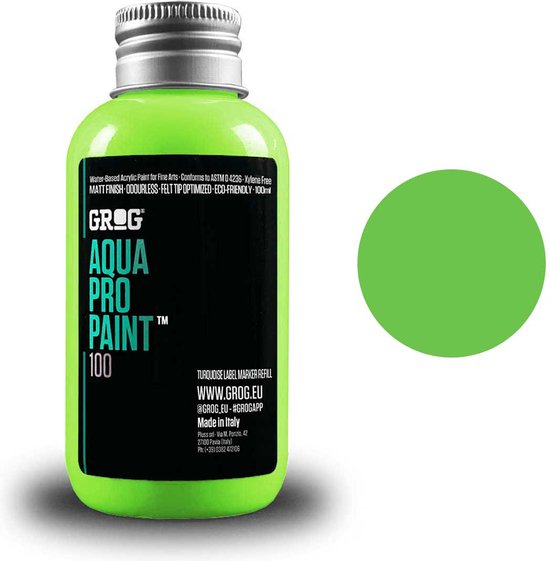 Grog Aqua Pro Paint - Peinture acrylique - à base d'eau - 100ml - Laser  Green | bol.com