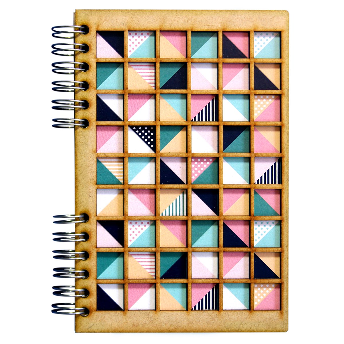 KOMONI - Duurzaam houten notitieboek - dagboek - Gerecycled papier - Navulbaar - A4 - Gelinieerd - Mozaiek