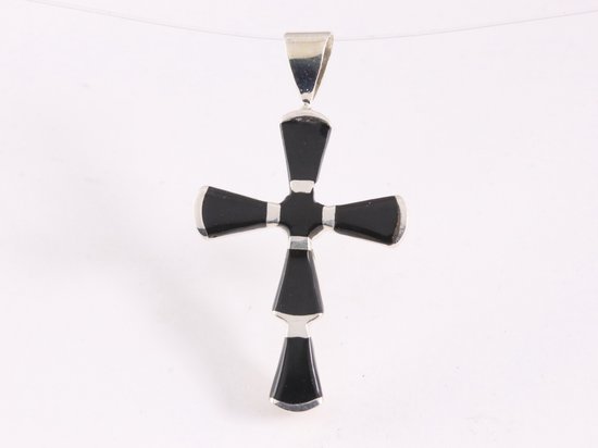 Pendentif croix en argent fin avec onyx