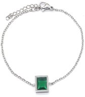 Armband Dames - Zirkonia - RVS - Lengte 16-19 cm - Zilverkleurig en Groen