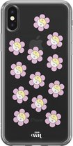 YinYang Flowers Pink - Transparant hoesje geschikt voor iPhone Xs Max hoesje transparant - Shockproof case met emoji YinYang geschikt voor Apple iPhone Xs Max - Doorzichtig hoesje