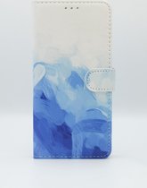 P.C.K. Hoesje/Boekhoesje/Bookcase blauw met wit marmer print geschikt voor Samsung Galaxy A22 5G