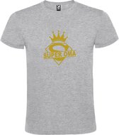 Grijs  T shirt met  print van "Super Oma " print Goud size L