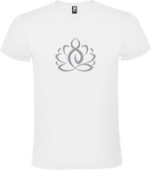 Wit  T shirt met  print van "Lotusbloem met Boeddha " print Zilver size XXL