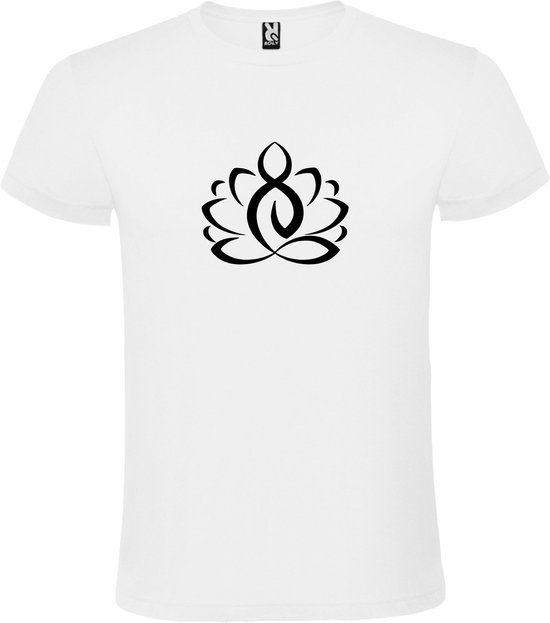Wit  T shirt met  print van "Lotusbloem met Boeddha " print Zwart size XXXXXL