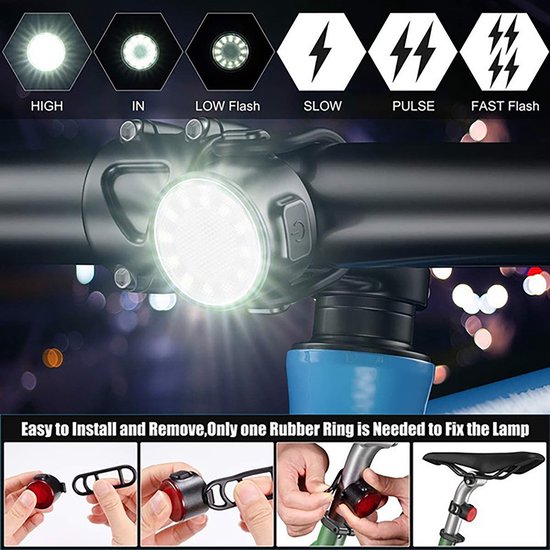 Vardaan fietslamp - Fiets koplamp - fiets achterlamp - Oplaadbare fietslamp - LED Fietsverlichting USB oplaadbaar - 4 modes - Waterbestendig - Fietslicht - Fietslampjes — afbeelding 3