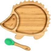 Kleiner Fuchs Kinderbord van Bamboe - Bord met zuignap inclusief bijpassende baby lepel - Babyservies in stijlvolle geschenkdoos - Egel