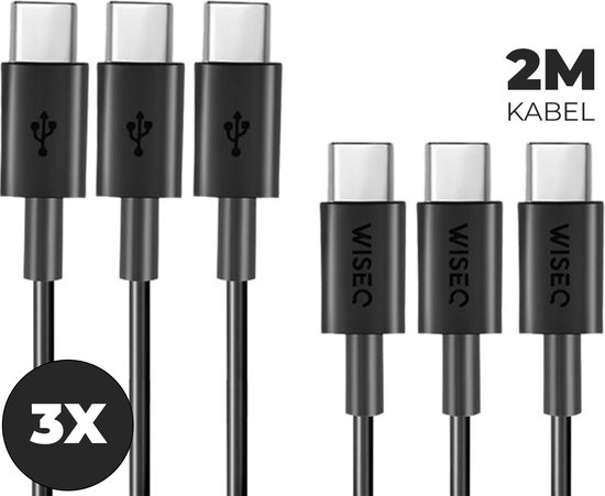 WiseQ USB-C naar USB C Kabel - 2 METER Oplaadkabel - Zwart - 3 stuks | bol
