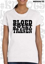 BLOED, ZWEET & TRANEN damesshirt - Zwart met rood - Maat S - Korte mouwen - Ronde hals - Normale Pasvorm - Andre Hazes - Holland zingt Hazes - Original Kwoots - Meezingen met klass