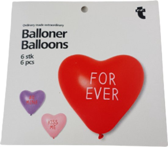 Hartjes ballonnen met verschillende teksten - Rood / Paars / Roze - Latex - 25 cm - 6 Stuks - Valentijnsdag - Liefde - Love - Love is in the air