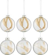 J-Line Doos Van 6 Kerstballen Gedroogde Takjes Beige Glas Transparant Small