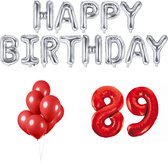 89 jaar Verjaardag Versiering Ballon Pakket Rood & Zilver