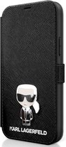 iPhone 12 Mini Bookcase hoesje - Karl Lagerfeld - Effen Zwart - Kunstleer