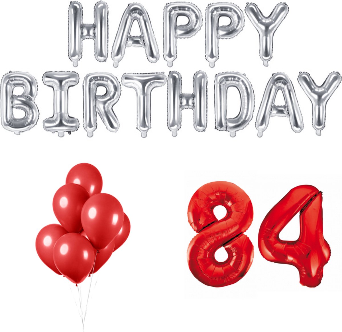 Afbeelding van product Merkloos / Sans marque  84 jaar Verjaardag Versiering Ballon Pakket Rood & Zilver