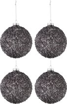 J-Line Doos Van 4 Kerstballen Glitter Glas Antraciet Grijs Medium