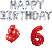 6 jaar Verjaardag Versiering Ballon Pakket Rood & Zilver