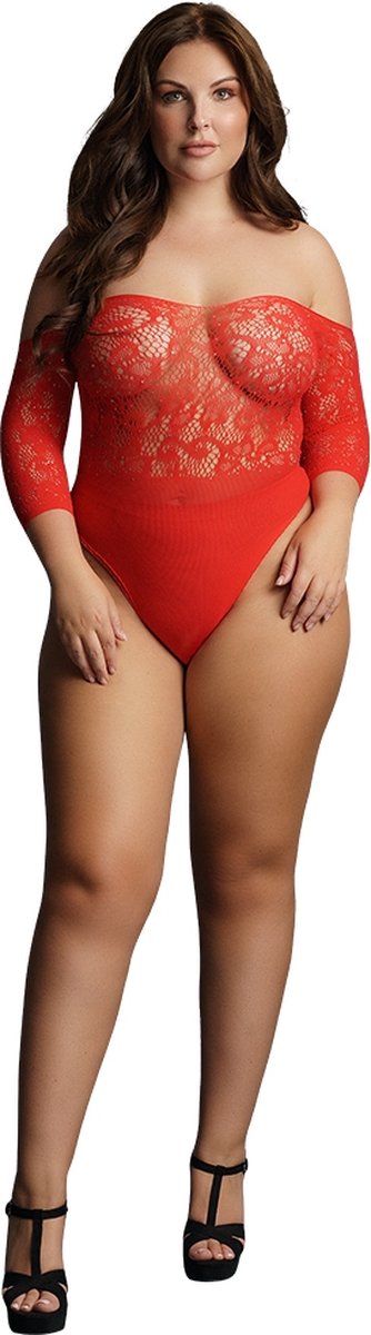 Le Désir - Erotische Teddy - Open Kruis - Strass - Queen Size - Rood