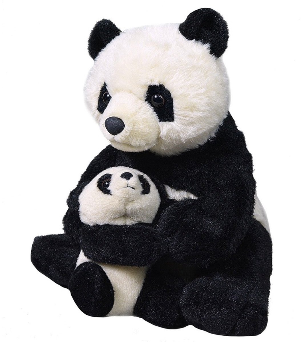 Wild Republic Pluche panda met jong knuffel - 38 cm - Kinder speelgoed