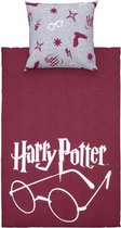 Bordeauxrode-grijze satijnen microvezel beddengoed set 140cm x 200cm - Harry Potter