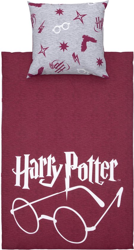 Bordeauxrode-grijze satijnen microvezel beddengoed set 140cm x 200cm - Harry Potter