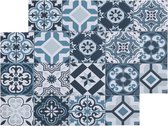 Set van 12x stuks rechthoekige placemats mozaiek blauw - vinyl - 45 x 30 cm - Onderleggers
