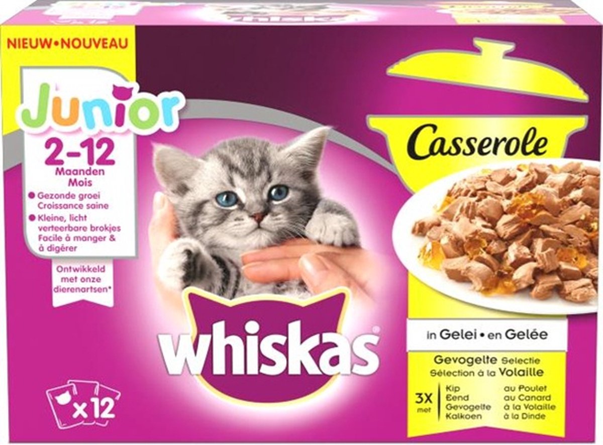 Whiskas 1x Whiskas Kattenvoer - Pouch Junior Gevogelte in gelei - 12x85g