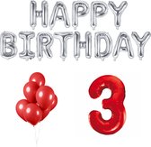 3 jaar Verjaardag Versiering Ballon Pakket Rood & Zilver