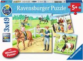 Puzzel 3x49 stukjes Een dag op de manege