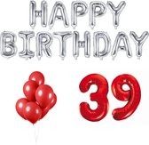 39 jaar Verjaardag Versiering Ballon Pakket Rood & Zilver