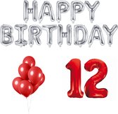 12 jaar Verjaardag Versiering Ballon Pakket Rood & Zilver