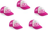4x stuks roze fuchsia vrijgezellenfeest snapback cap/ truckers pet Vrijgezellen Team dames - Vrijgezellen petjes / caps