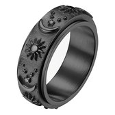 Anxiety Ring - (zon maan) - Stress Ring - Fidget Ring - Draaibare Ring - Spinning Ring - Spinner Ring - Zwartkleurig RVS - (20.75 mm / maat 65)