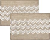 Set de 6x sets de table lignes zigzag jute blanc 45 x 30 cm - Dessous de table