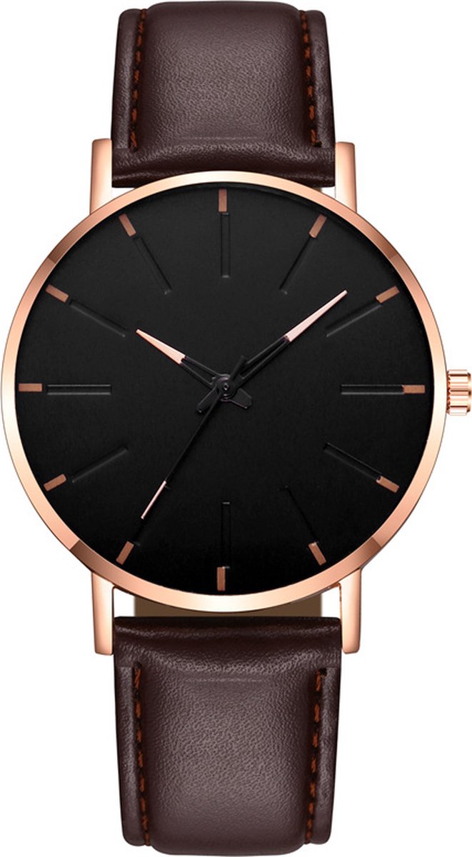 POWERZ ® design horloge rond plat bruin