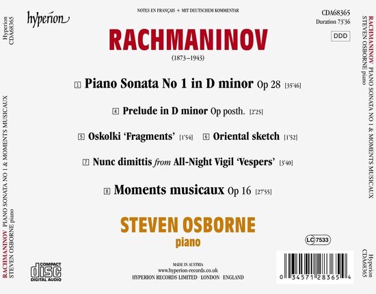 Rachmaninov: Piano Sonata No. 1/Moments Musicaux