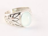 Opengewerkte zilveren ring met aqua chalcedoon - maat 18.5
