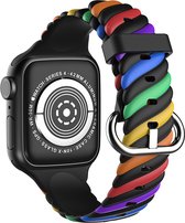 Strap-it Twisted Siliconen band - Geschikt voor Apple Watch bandje - Series 1/2/3/4/5/6/7/8/9/SE - Regenboog - Sportbandje van siliconen - Loop iWatch bandje maat: 38 mm 40 mm 41 mm