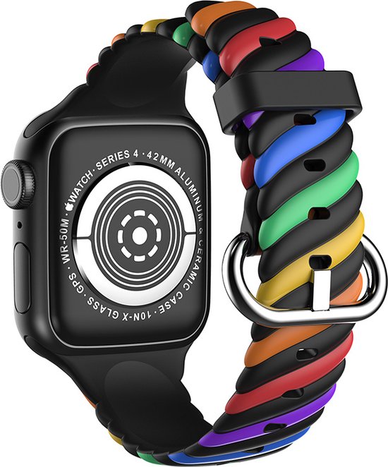 Foto: Strap it twisted siliconen band geschikt voor apple watch bandje series 1 2 3 4 5 6 7 8 9 10 se regenboog sportbandje van siliconen loop iwatch bandje maat 38 40 41 42mm